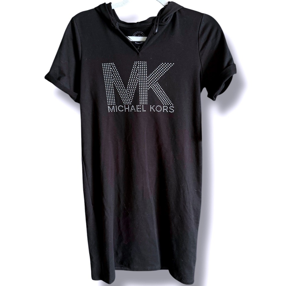 MK Michael Kors Hoodie Dress cover-up Rhinestone Logo Short Sleeve Casual XS